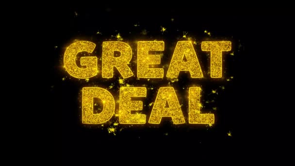 Great Deal Text Sparks Particules sur fond noir . — Video