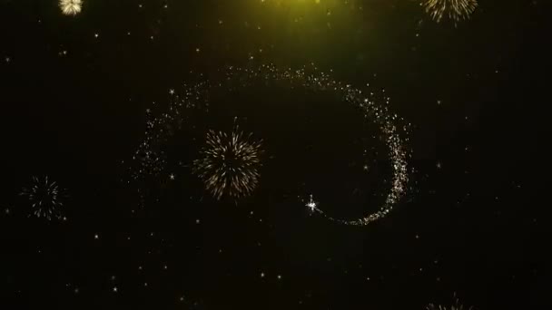 Verkaufsoffener Sonntag Text über Feuerwerk Explosion Teilchen. — Stockvideo