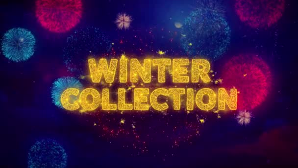 Winterkollektion Text über bunte Feuerwerk-Explosionspartikel. — Stockvideo