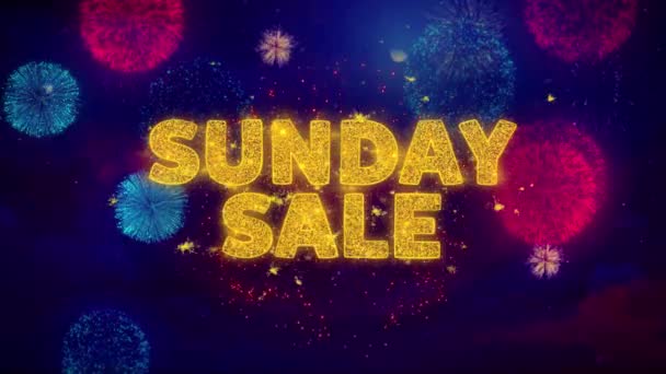 Sunday Sale Text on Colorful Ftirework Explosion Particles. — Stock Video
