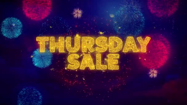 Thursday Sale Text on Colorful Ftirework Explosion Particles. — Stock Video