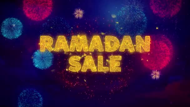 Ramadan Sale text på färgglada Ftirework explosion partiklar. — Stockvideo