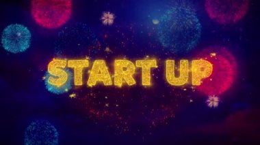 Renkli Ftirework Patlama Parçacıkları Metin Başlat.