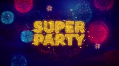 Renkli Ftirework Patlama Parçacıkları Süper Parti Metin.