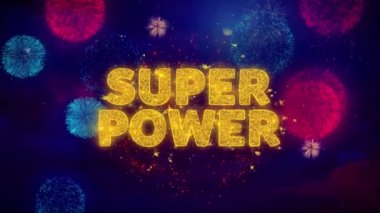 Renkli Ftirework Patlama Parçacıkları Süper Güç Metin.