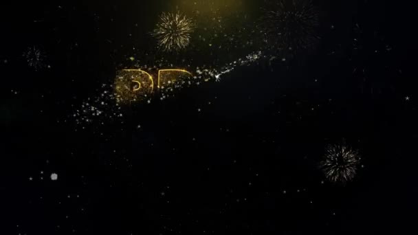 Preço Etiqueta Texto na exibição de fogos de artifício de partículas de ouro . — Vídeo de Stock