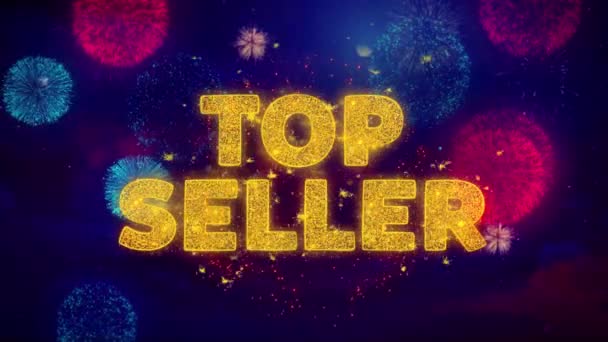 Top-Seller-Text über bunte Feuerwerk-Explosionspartikel. — Stockvideo