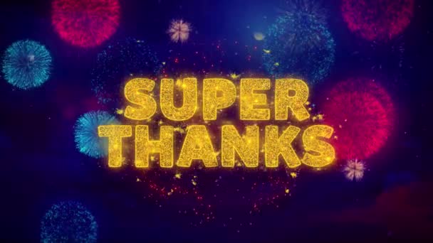 Super Thanks on Colorful Ftirework . — стоковое видео