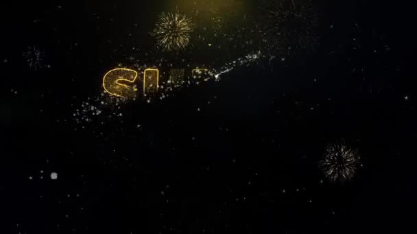 Super prijs tekst op goud deeltjes Fireworks Display. — Stockvideo
