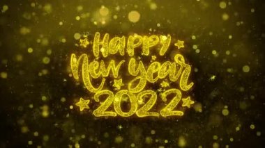 Happy New Year 2022 Altın Glitter Shine Parçacıklar Animasyon Dilek Metin.