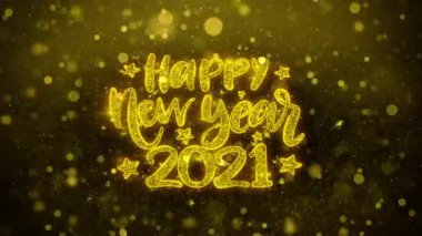 Happy New Year 2021 Dilek Metin Altın Glitter Shine Parçacıklar Animasyon.