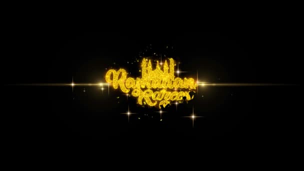 Ramadan Kareem Text Wish Reveal on Glitter Golden Particles Firework. — Stock Video