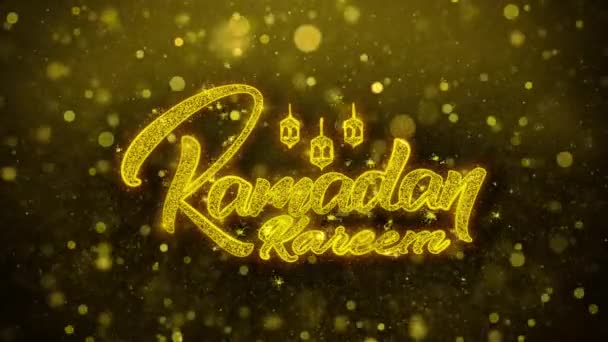 Ramadan Kareem wens tekst op gouden glitter glans deeltjes animatie. — Stockvideo