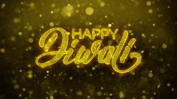 Gelukkig Diwali wens tekst op gouden glitter glans deeltjes animatie. — Stockvideo