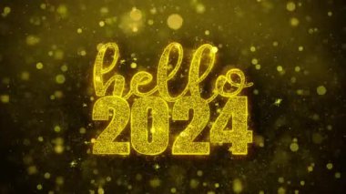 Merhaba 2024 Dilek Metin Altın Glitter Shine Parçacıklar Animasyon.