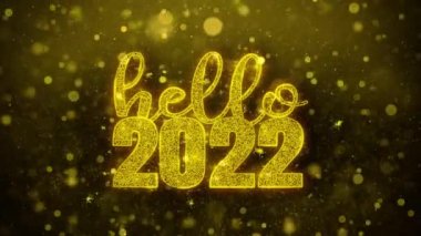 Merhaba 2022 Altın Glitter Shine Parçacıklar Animasyon Dilek Metin.