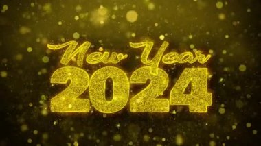 Yeni Yıl 2024 Altın Glitter Shine Parçacıklar Animasyon Dilek Metin.