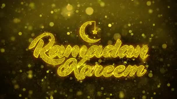 Ramadan Kareem wens tekst op gouden glitter glans deeltjes animatie. — Stockvideo