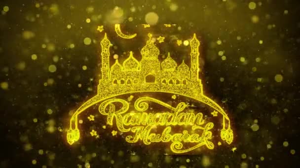 Ramadan Mubarak Wish text på gyllene glitter Shine partiklar animation. — Stockvideo