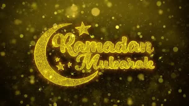 Ramadán Mubarak Deseo Texto sobre Brillo Dorado Brillo Partículas Animación . — Vídeo de stock