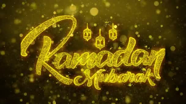 Ramadan Mubarak Wunschtext auf goldenem Glitzerglanz Teilchen Animation. — Stockvideo