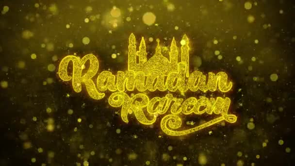 Texte de vœux de Ramadan Kareem sur l'animation de particules brillantes dorées . — Video