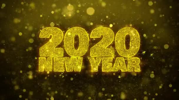 2020 Nieuwjaar wens tekst op gouden glitter glans deeltjes animatie. — Stockvideo