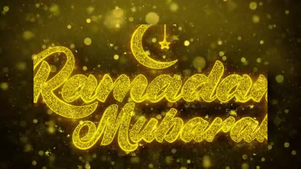 Ramadan Mubarak wens tekst op gouden glitter glans deeltjes animatie. — Stockvideo