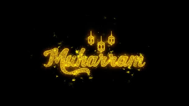 Muharram wish Text Sparks Particles on Black Background. — Stock Video