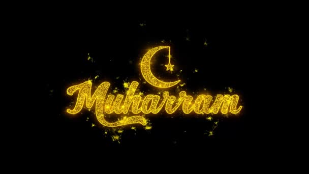 Muharram si přeje, aby text Sparks částice na černém pozadí. — Stock video