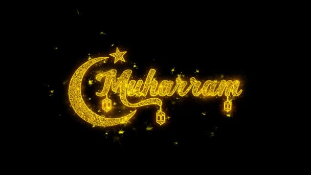 Muharram wish Text Sparks Particles on Black Background. — Stock Video