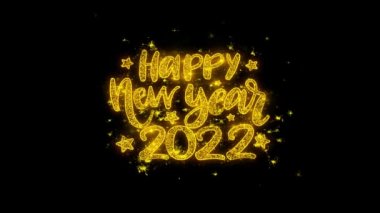 Mutlu Yeni Yıl 2022 dilek Metin Siyah Arka Plan Üzerinde Parçacıklar Kıvılcımlar.