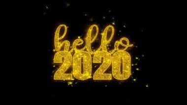 Merhaba 2020 Yeni Yıl dilek Metin Siyah Arka Plan Üzerinde Parçacıklar Kıvılcımlar.