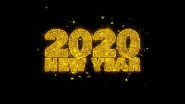 2020 Yeni Yıl dilek Metin Siyah Arka Plan Üzerinde Parçacıklar Kıvılcımlar.