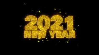 2021 Yeni Yıl dilek Metin Siyah Arka Plan Üzerinde Parçacıklar Kıvılcımlar.
