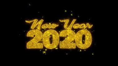 Yeni Yıl 2020 dilek Metin Siyah Arka Plan Üzerinde Parçacıklar Kıvılcımlar.