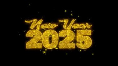 Yeni Yıl 2025 dilek Metin Siyah Arka Plan Üzerinde Parçacıklar Kıvılcımlar.