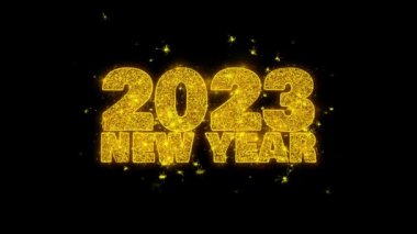 2023 Yeni Yıl Gökyüzü dilek Metin Siyah Arka Plan Üzerinde Parçacıklar Kıvılcımlar.
