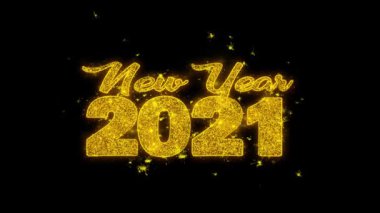 Yeni Yıl 2021 dilek Metin Siyah Arka Plan Üzerinde Parçacıklar Kıvılcımlar.