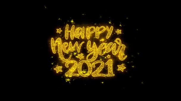 Mutlu Yeni Yıl 2021 dilek Metin Siyah Arka Plan Üzerinde Parçacıklar Kıvılcımlar. — Stok video