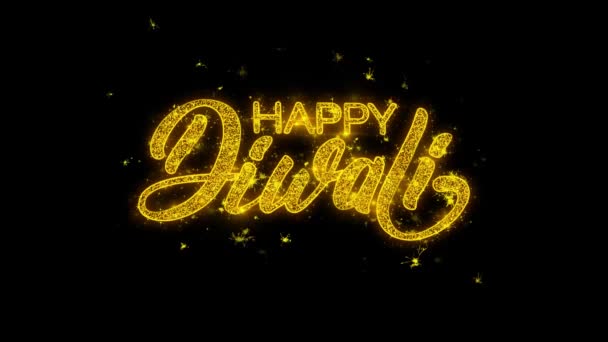 Gelukkig Diwali wens tekst vonken deeltjes op zwarte achtergrond. — Stockvideo