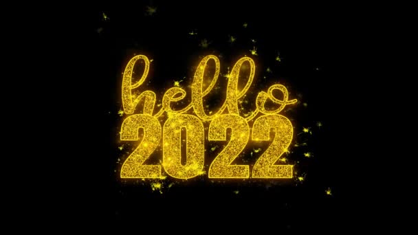 Hello 2022 új évet kíván Text Sparks részecskék fekete háttér.