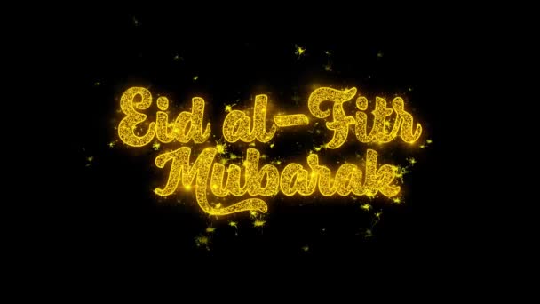 Eid al-Fitr mubarak desidera testo scintille Particelle su sfondo nero . — Video Stock