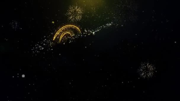 Eid Mubarak Text Wish on Gold Particles Fireworks Display. — Stock Video