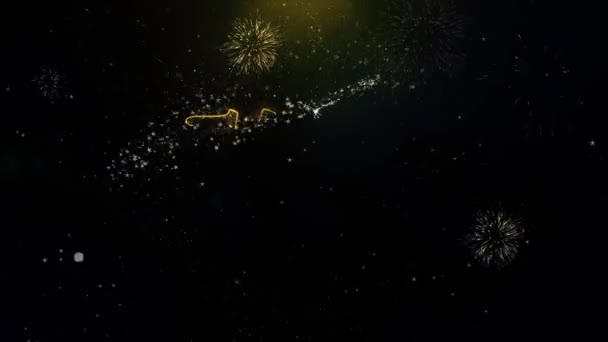 Happy Diwali Text Wish on Gold Particles Fireworks Display. — Stock Video