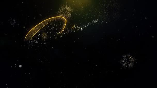 Ramadan Mubarak desejo de texto na exibição de fogos de artifício de partículas de ouro . — Vídeo de Stock