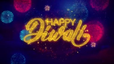 Mutlu Diwali Renkli Ftirework Patlama Parçacıklar Metin dilek.