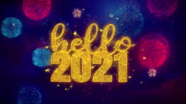 Merhaba 2021 renkli ftirework Patlama Parçacıkları metin dilek.