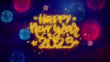 Mutlu Yıllar 2023 Renkli Ftirework Patlama Parçacıklar metin dilek.