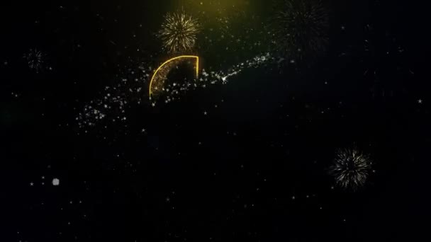 Deseo de texto de Eid Mubarak en la exhibición de fuegos artificiales de partículas de oro . — Vídeo de stock